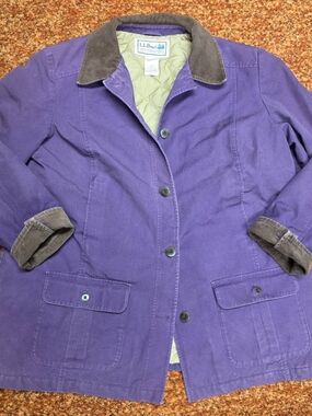 Vintage L.L. Bean Purple Cotton Blend Utility Jacket with Corduroy Trim